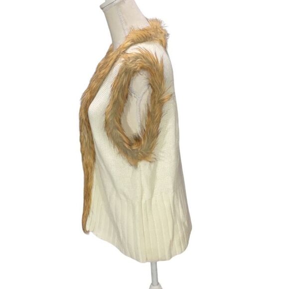 Vintage Currants Cream Knit Vest Sweater Brown Faux Fur Trim Size Large - Picture 3 of 9
